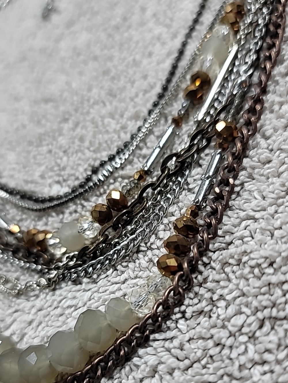 LOFT Multi-Strand Silver and Bronze-Tone Beaded Necklace